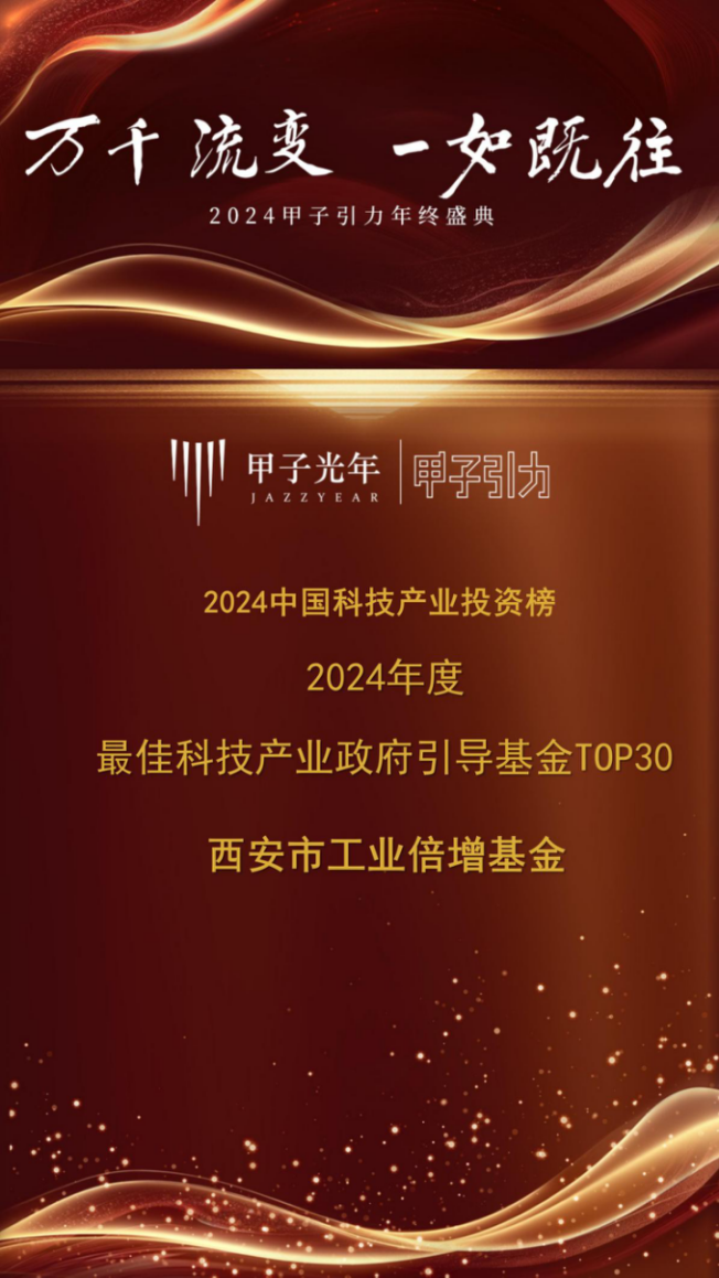西安市工業(yè)倍增引導基金榮獲甲子光年“2024年度最佳科技產業(yè)政府引導基金TOP30”