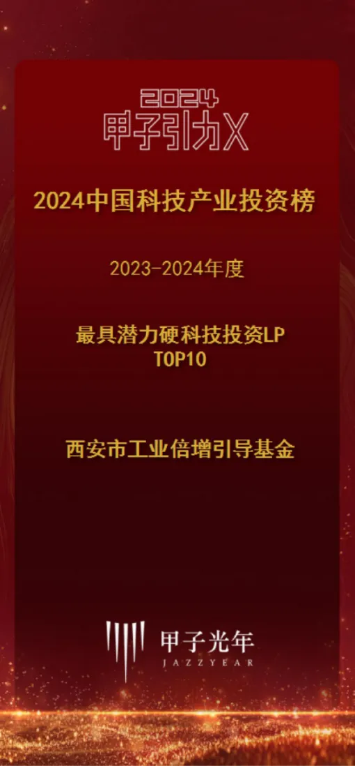 奮楫爭先，載譽前行④ || 西安市工業(yè)倍增引導基金榮獲2023-2024年度最具潛力硬科技投資LP TOP10